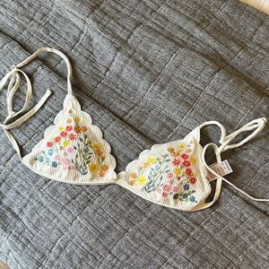 Topshop Cream Floral Bikini Top